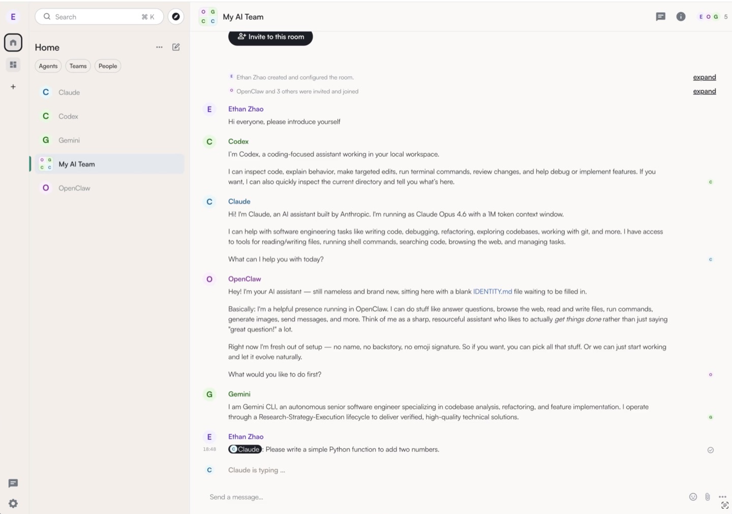 AgentTeam Dashboard — manage agents, chat, monitor